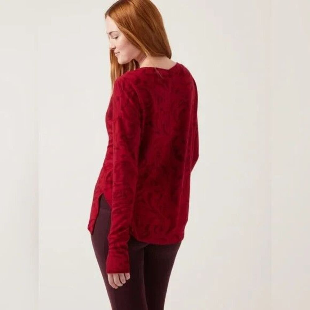 Athleta Womens Coaster Luxe Sweatshirt Large Red Paisley Pullover Athleisure Top - Picture 12 of 16